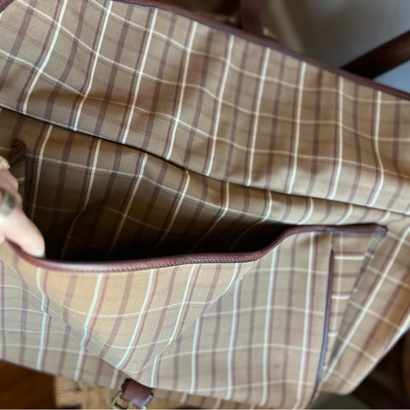 Vintage Polo Ralph Lauren Equestrian Plaid Leather Weekender Satchel Bag Travel - Picture 12 of 16